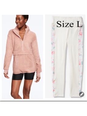 VS PINK SHERPA TEDDY QUARTER ZIP, FLEECE LEGGING OUTFIT SET/ L